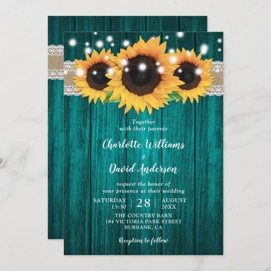 Rustikale Einladung zur Hochzeit von Aquamarinen u (Vorne/Hinten)