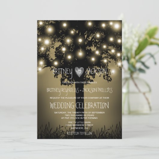 Rustikale Einladung zur Hochzeit von Eichenbäumen (Stehend Vorderseite)