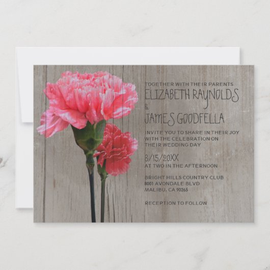 Rustikale Einladungen zur Mini-Carnation-Hochzeit (Vorderseite)