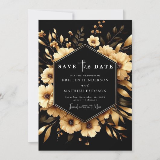 Rustikale, einzigartige Gold- und Black-Hochzeit Save The Date (Vorderseite)