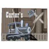 Rustikale Eisenbahn überqueren 2. Geburtstag Party Große Geschenktüte (Rückseite)