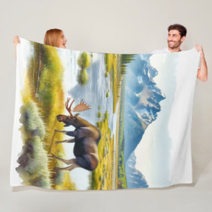 Rustikale Elch-Cabin-Style-Wasserfarbe Fleecedecke
