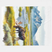 Rustikale Elch-Cabin-Style-Wasserfarbe Fleecedecke (Vorderseite (Horizontal))