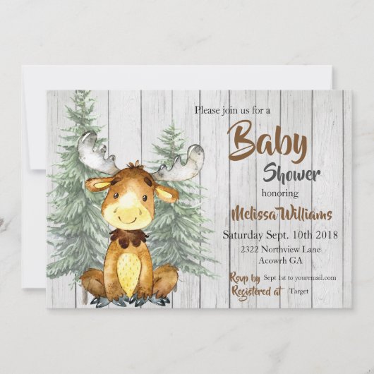 Rustikale Elch Kinderdusche Einladung (Vorderseite)