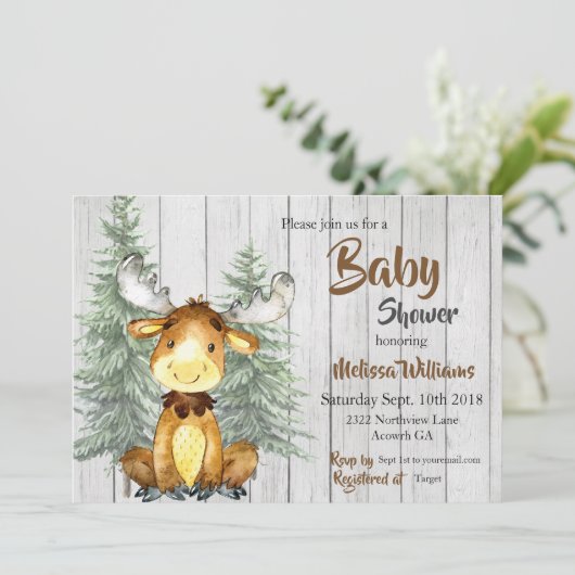 Rustikale Elch Kinderdusche Einladung (Stehend Vorderseite)