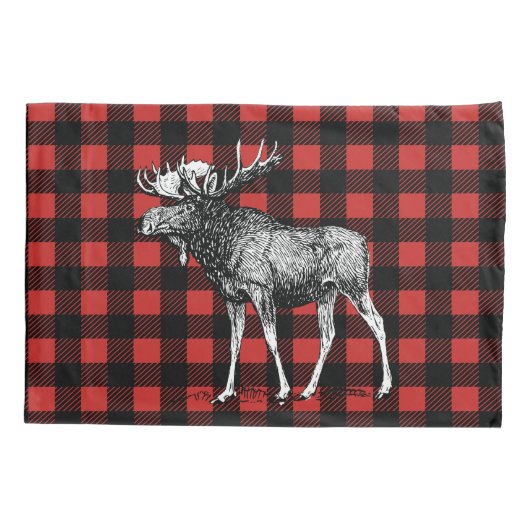 Rustikale Elch-roter u. schwarzer Kissenbezug (Rückseite)