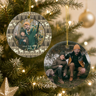 Rustikale Elchbäume-Wildnis Zwei Fotos Braun Keramik Ornament