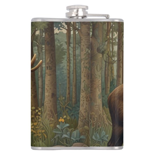 Rustikale Elche bohoboldes Waldgebiet Flachmann (Rückseite)