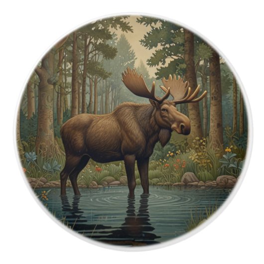 Rustikale Elche bohoboldes Waldgebiet Keramikknauf (Vorderseite)