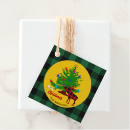 Rustikale Elche, Christbaum, Familienname, Kariert Geschenkanhänger