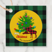 Rustikale Elche, Christbaum, Familienname, Kariert Geschenkanhänger (Vorderseite)