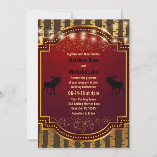 Rustikale Elche, goldene Aspen Bäume und Lichter H Einladung (Rückseite)