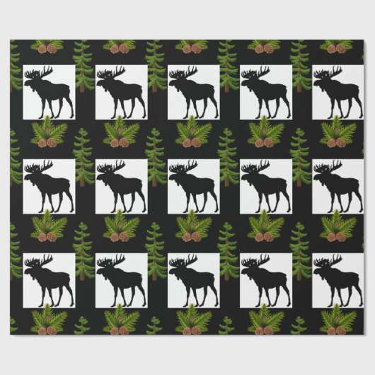 Rustikale Elche mit Kiefernbäumen Geschenkpapier (Flach)
