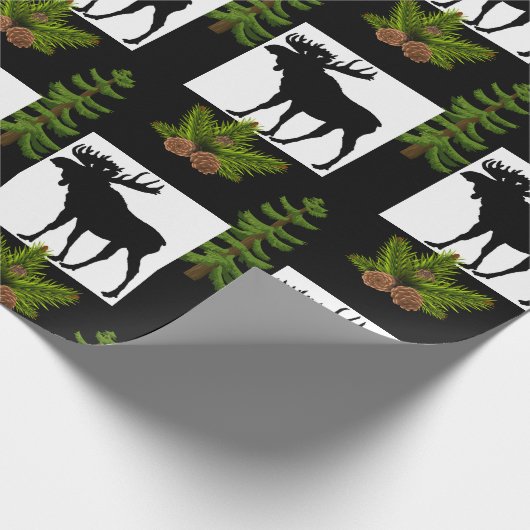Rustikale Elche mit Kiefernbäumen Geschenkpapier (Ecke)