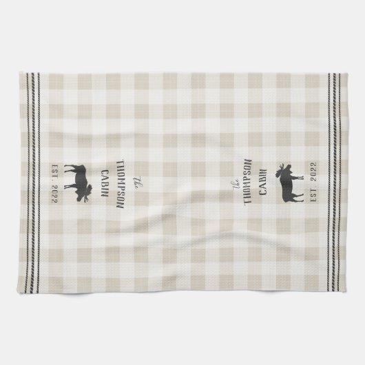 Rustikale Elche Personalisiert Kariert Geschirrtuch (Horizontal)