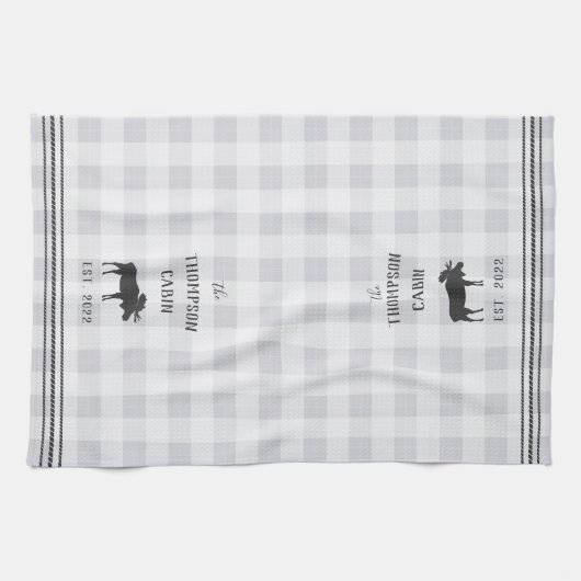 Rustikale Elche Personalisiert Kariert Geschirrtuch (Horizontal)