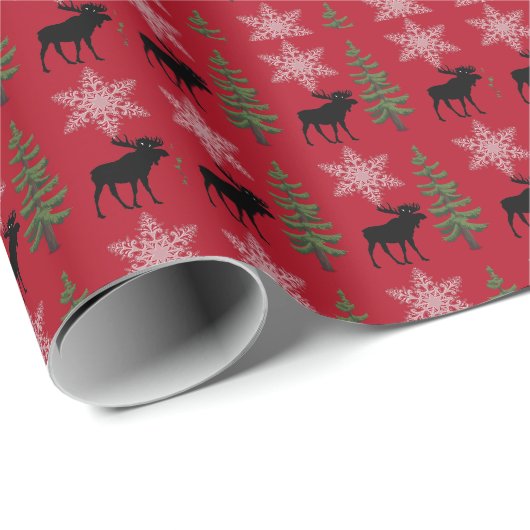 Rustikale Elche Snowflake Pine Tree Weihnachten Ro Geschenkpapier (Rolleneckpunkt)
