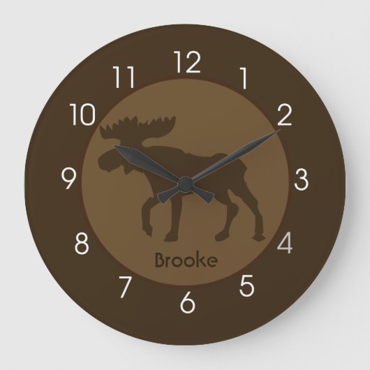 Rustikale Elchenhütte Log Zuhause Wall Clock Große Wanduhr (Vorderseite)