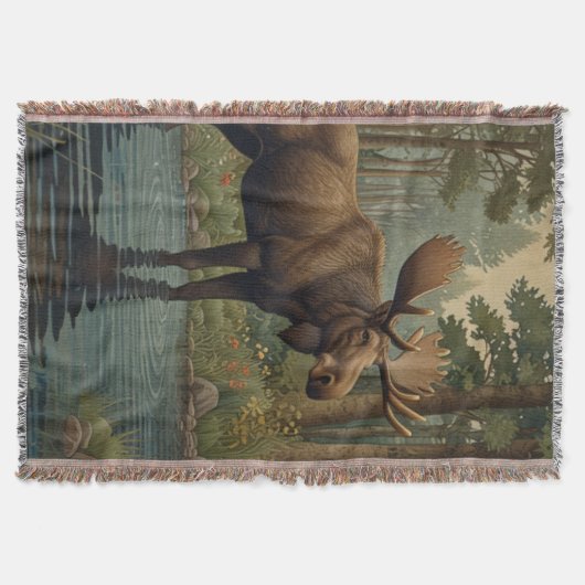 Rustikale Elchhirsche, bohobogische Waldlandschaft Decke (Vorderseite)