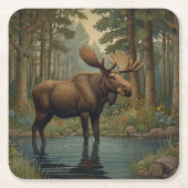 Rustikale Elchhirsche, bohobogische Waldlandschaft Rechteckiger Pappuntersetzer (Vorderseite)