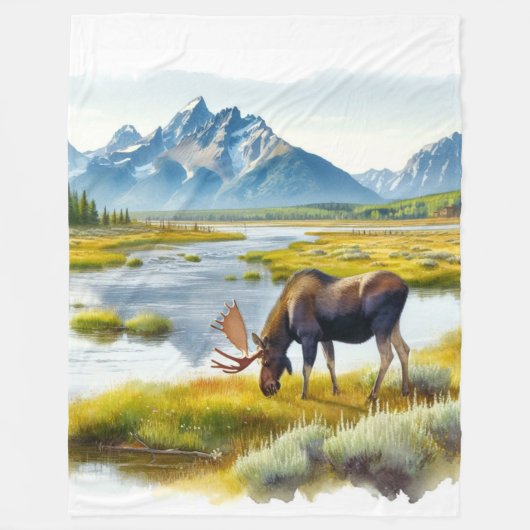 Rustikale Elchhütte Wasserfarbe Fleecedecke (Vorderseite)