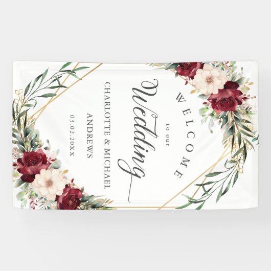 Rustikale Elegance-Blume, goldgeometrisch, Hochzei Banner (Horizontal)