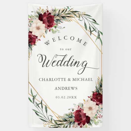 Rustikale Elegance-Blume, goldgeometrisch, Hochzei Banner (Vertikal)