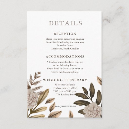 Rustikale Elegance Blumenzettel Begleitkarte (Vorderseite)