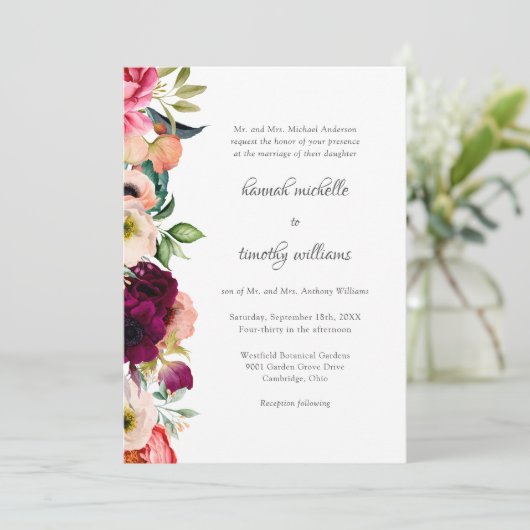 Rustikale Elegance Boho Wasserfarbenhochzeit Einladung (Stehend Vorderseite)