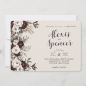 Rustikale Elegance Burgund Blumenhochzeit Einladung (Vorderseite)
