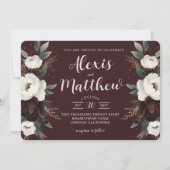 Rustikale Elegance Burgund Blumenhochzeit Einladung (Vorderseite)