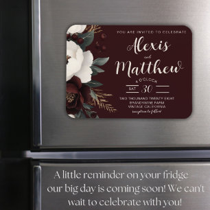 Rustikale Elegance Burgund Blumenhochzeit Magnet
