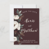Rustikale Elegance Burgundy Floral Save the Date (Vorderseite)