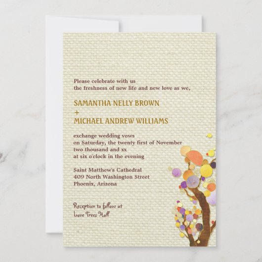 Rustikale Elegance Burlap Trees Wedding Einladung (Rückseite)