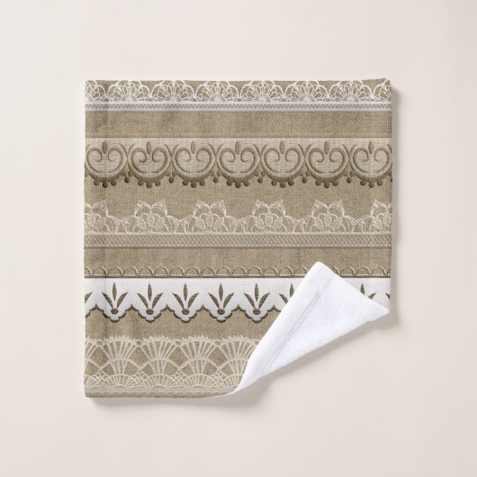 Rustikale Elegance Burlap und Lace Badhandtuch Set (Waschlappen)