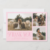 Rustikale Elegance Fotocollage Hochzeit Pink Dankeskarte (Vorderseite)