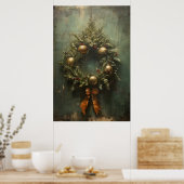 Rustikale Elegance Grün und Gold Weihnachtskranz Poster (Küche)
