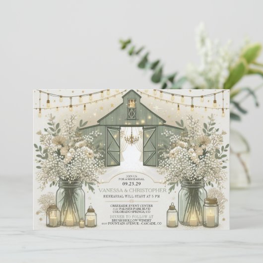 Rustikale Elegance Hochzeit Probe Einladung (Stehend Vorderseite)