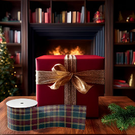 Rustikale Elegance Kariert Cranberry Dk Aquamarin  Ripsband