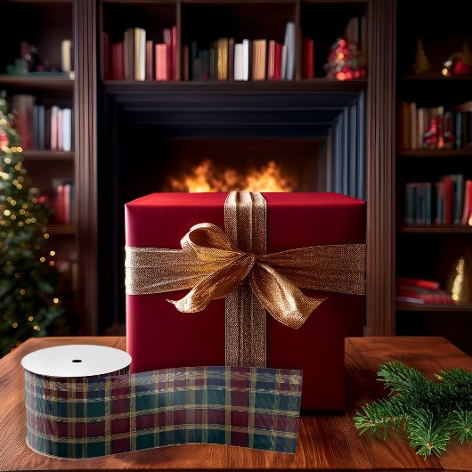 Rustikale Elegance Kariert Cranberry Dk Aquamarin  Ripsband