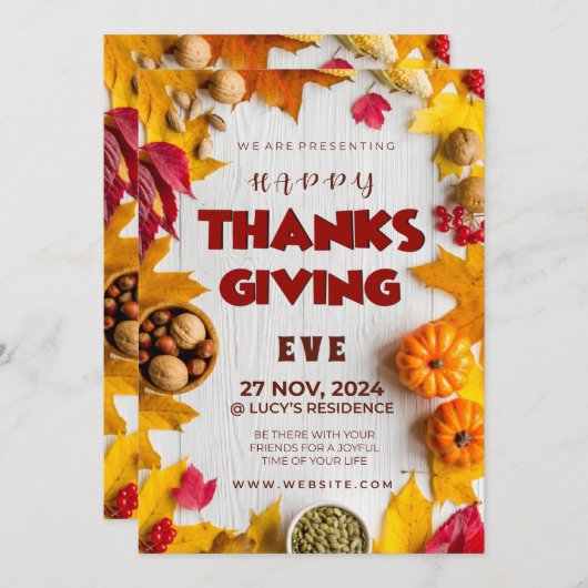 Rustikale Elegance Pumpkin Blätter & Sizzling Gewü Einladung (Vorne/Hinten)