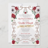 Rustikale Elegance Rote Rose Floral Charro Quincea Einladung (Vorderseite)