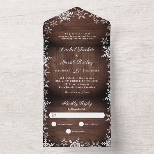Rustikale Elegance Schneeflocken Weihnachtsfeiern All In One Einladung (Innen Boden)