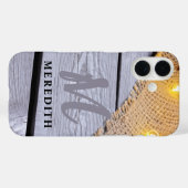 Rustikale Elegance Stallholz Burlap-Name und Monog Case-Mate iPhone Hülle (Rückseite (Horizontal))