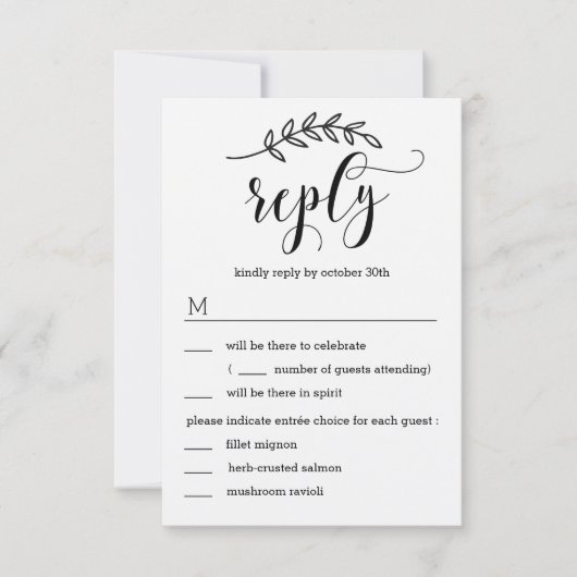 Rustikale Elegance Wedding RSVP mit Menü Kraft Einladung (Vorderseite)