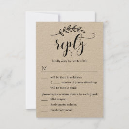 Rustikale Elegance Wedding RSVP mit Menü Kraft Einladung