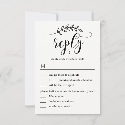 Rustikale Elegance Wedding RSVP mit Menüoptionen Einladung (Vorderseite)