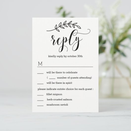 Rustikale Elegance Wedding RSVP mit Menüoptionen Einladung (Stehend Vorderseite)