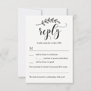 Rustikale Elegance Wedding RSVP ohne Menüoptionen Karte