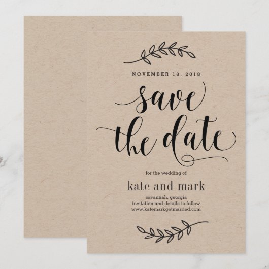 Rustikale Elegance Wedding speichern Sie die Datum Save The Date (Vorne/Hinten)